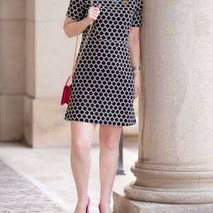 Ann Taylor Sheath Dress Polka Dot Textured Black & White Size 2